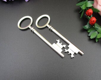 2PCS 80x22mm Large Silver Key Charms 2 Sided-p1787