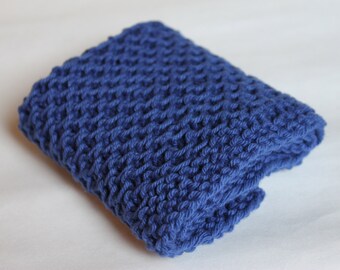 Hand Knit Dish Cloth, Wash Cloth, 100% Cotton, Textured Cleaning Cloth, Kitchen and Bath, Shower Gift, Stocking Stuffer (DC-016/Blue)