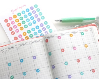 Mini Date Dots, Planner Stickers, Calendar Numbers, 1-31, Date Covers, Day Number Dots, Day of The Month, Diy Calendar, Bullet Journal, DAT6