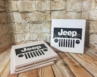 Jeep Grill Tile Coaster set, jeep, drink coasters, tile coasters, coaster set, jeep grill, grill, gift, cute, cork, tile, birthday gift,