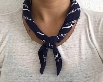 Vintage Navy Bandana / Elephant Bandana / Soft, Thin Bandana / Large Handkerchief /Vintage Elephant Bandana, Trunk Down, Fast Color, Blue