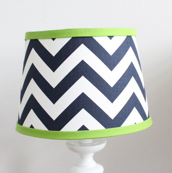 In Stock Small White Navy Blue Chevron Lamp Shade With Accent
