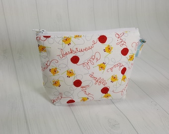 Little Yellow Chicken Knitting, Zipper Notions Pouch, Mini Zippered Wedge Bag, Craft Pouch NP0050