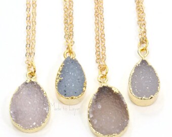 Druzy Necklace, Geode Necklace, Layering Necklace, Boho Necklace, Bohemian Necklace, Simple Necklace, Crystal Necklace, Quartz Necklace