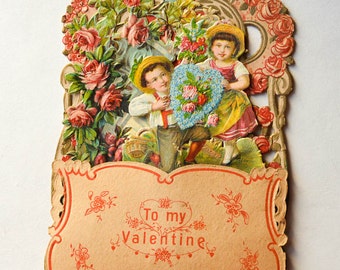 German Valentine Card Honeycomb and 3-D Vintage Valentine Card 1930s Pink Roses