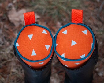 Ready to Ship - Orange and Denim Blue Triangles English Boot Trees/Stuffers - Geometric // Mod // Teal