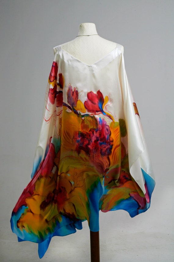 Items similar to Plus size Hand Painted Natural Silk dress, Floral