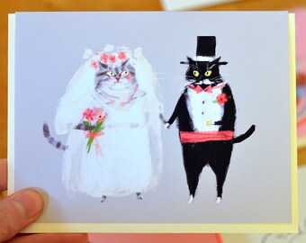 Wedding Card - Bride and Groom Cats - Wedding Cat Card by The Dancing Cat