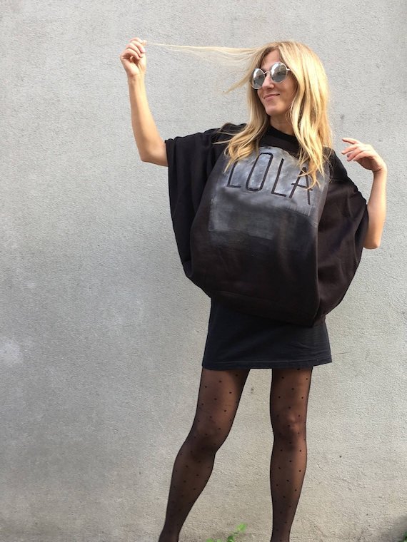 Black LOLA Hand Painted Crew-Neck LOLA DARLING Sweatshirt Customized Pouch Hoodies Leather Print Effect Fleece Inside Made in Italy Unique
