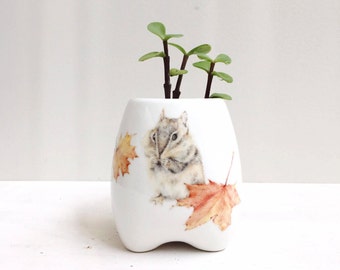 Chipmunk Ceramic Planter, Handmade Plant Pot, Indoor Flower Pot, Mother's Day Gift