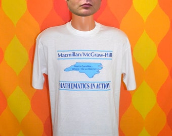 vintage 80s tee shirt MATHEMATICS in action north carolina math textbook t-shirt XL funny mcgraw hill