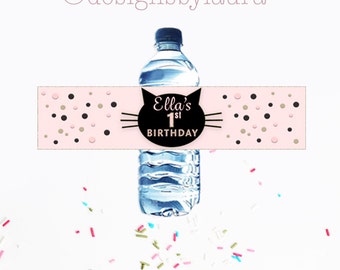 Printable Water Bottle Labels Girl Baby Shower Blush Pink Gold