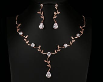 Rebe hochzeitshalskette rose gold Brautschmuck Set rose gold Hochzeit Schmuck Set rose gold Halskette Perle Tropfen Braut Halskette rose gold set