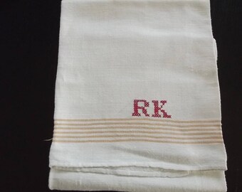 Big Kitchen Towel. Handwoven towel. Hand woven towel. White linen towel. Kitchen towel. Monogrammed towel. Swedish vintage 1970s.