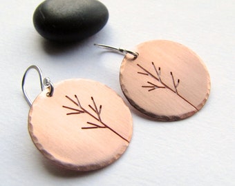 Autumn Moon Saplings copper and sterling silver earrings- made to order