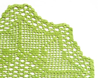 Bright green hand dyed Crochet Doily Vintage doily