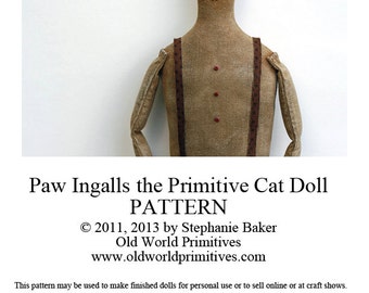 Primitive E-Pattern - Paw Ingalls the Primitive Cat Doll - PDF File Digital Download