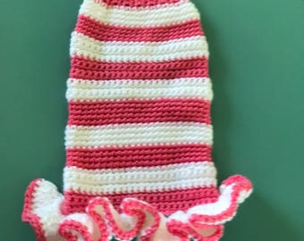 Pink and White Ruffled Sweater Dress