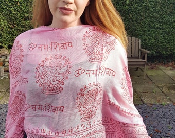 Hand Printed Mantra Scarves, Light Cotton Hindu Buddhism Scarves, Buddha Om