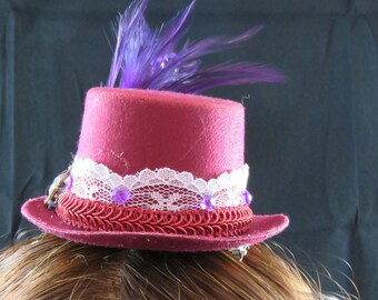 Burgundy and Purple Mini Top Hat Fascinator.