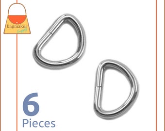 3/4 Inch D Rings, Nickel Finish, 6 Pieces, Handbag Purse Bag Making Hardware Supplies, .75 Inch, 3/4", .75", RNG-AA226
