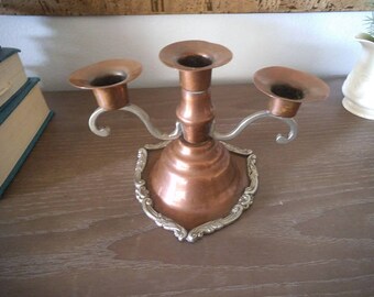 Vintage Cooper and Silverplate ~ Candelabra ~ 3 Arm Candle holder