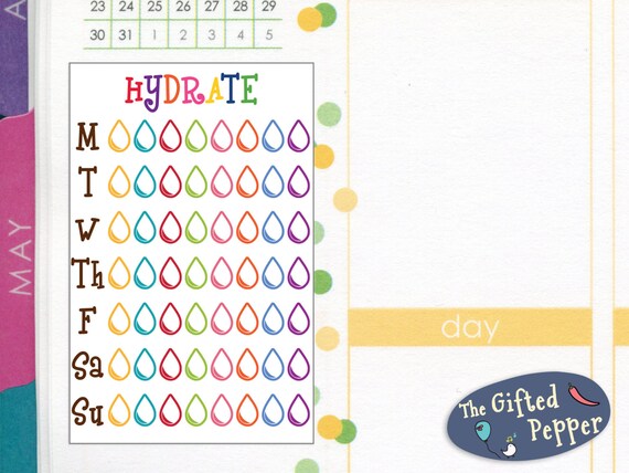 Hydrate stickers Printable. Weekly hydrate drinking water