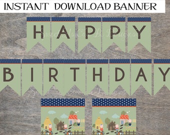 Three Little Pigs Banner | Happy Birthday | Storybook Big Bag Wolf Huff and Puff Little Piggies Printable banner