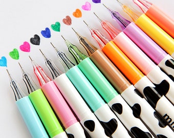 Set of 12 color pens, Cute Cow Color Pens, Painting pen, marking pen. pink pen, green pen, Multicolor pen, colorful writing