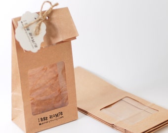 Brown paper bags, Favor bags with window, Flat back bags, kraftpaper gift bags, food packaging with square window, 10x5.5x25 cm/4x2.2x8 in