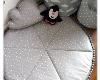 Play Mat, Baby Play Mat, Round Play Mat, Nursery Decor, Padded Baby Mat, Grey Baby Rug, Stars Floor Rug, Padded Play Mat, Stars baby Rug
