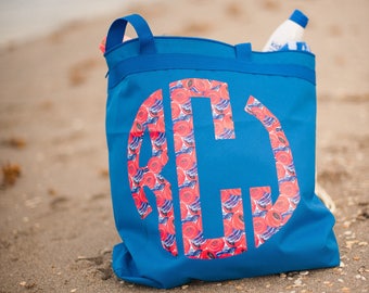 Beach Bag - Zippered Beach Bag - Beach Tote - Blue Beach Bag - Personalized Beach Bag - Patriotic Beach Bag - Waterproof Beach Bag -Monogram