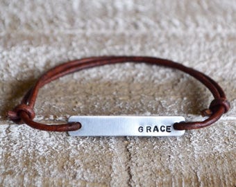 Hand stamped bracelet, leather wrap bracelet, stamped bracelet, leather bracelet, hand stamped jewelry, custom bracelet, personalized