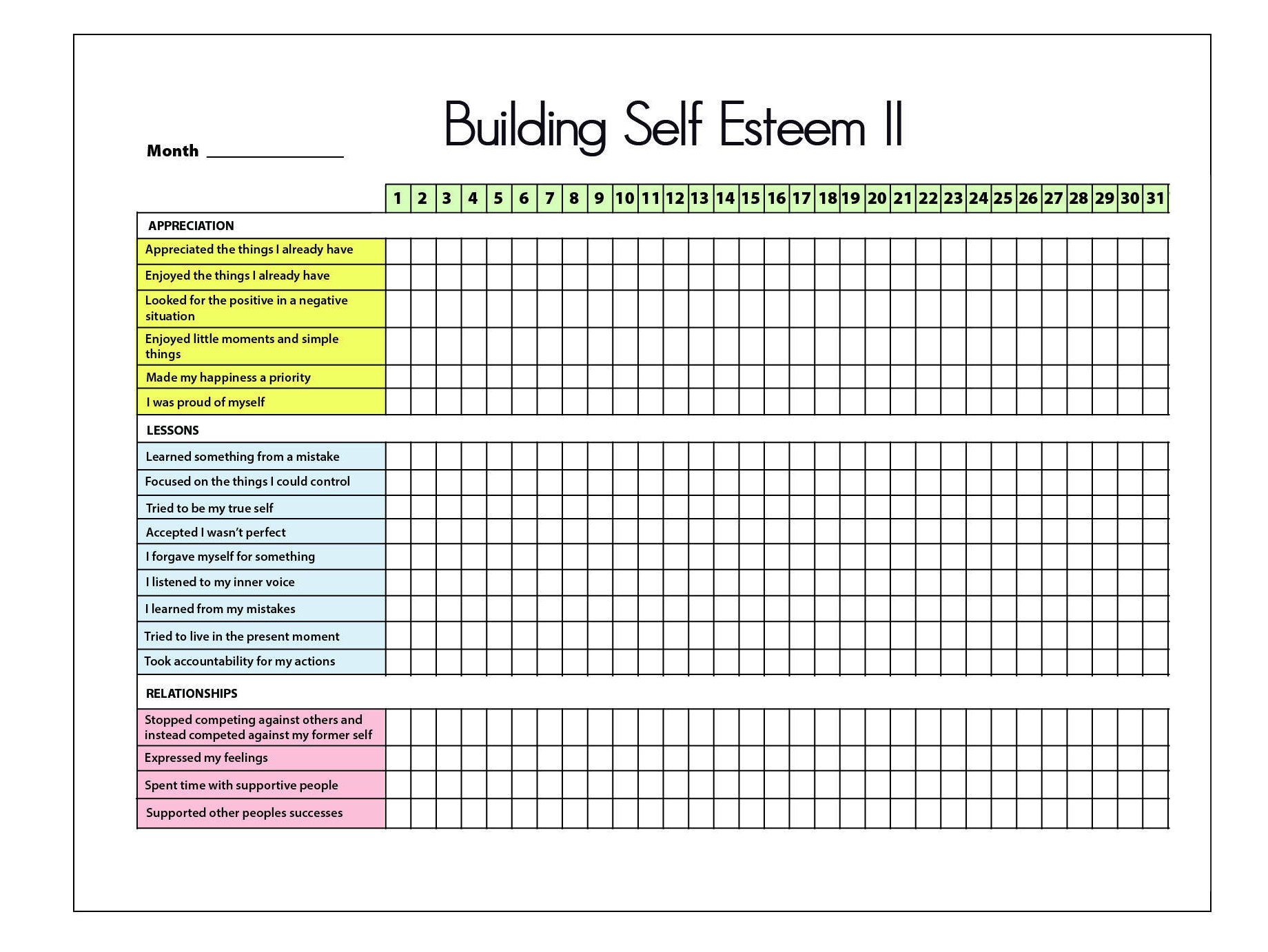 worksheet Printable Self Esteem Worksheets self esteem ii printable tracker journal mental health self
