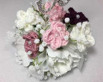 Handmade Crocheted Flower Wedding Cake Topper ~ Ready to ship!