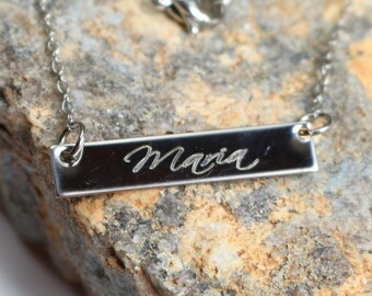 Engraved Bar Necklace - Custom Bar Necklace - Stainless Steel Bar Necklace - Custom Bar Necklace - Personalized Bar Necklace - Handwriting