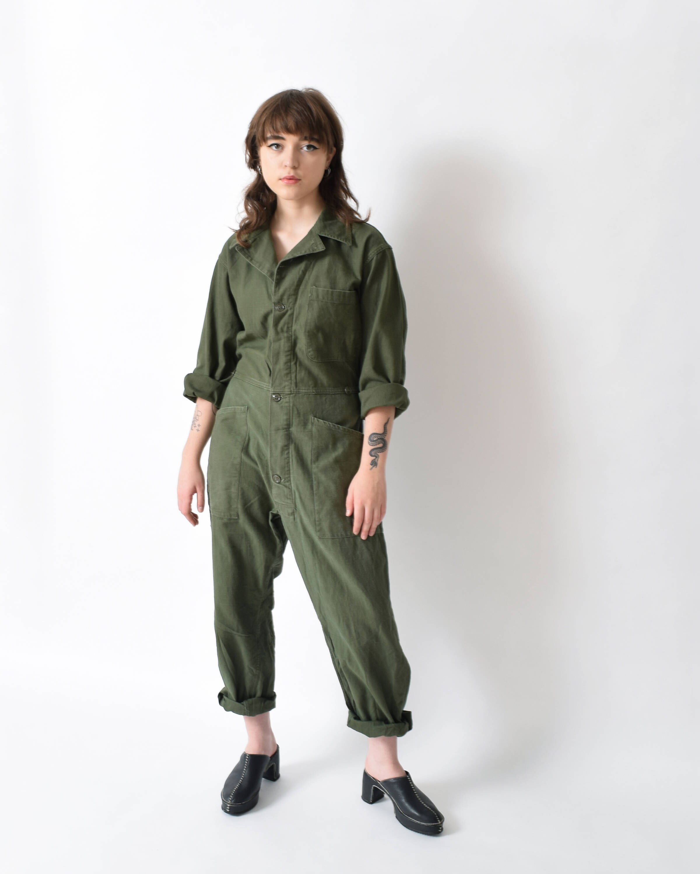 Army Green Flight Suit Vintage Mechanic Coveralls Boiler Suit