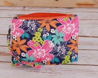 Tropical flower zipper pouch / orange