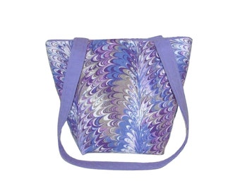 Purple Purse, Small Fabric Bag, Handmade Handbag, Purple, Gray, Marble Print Fabric Bag, Cloth Purse, Teen Purse, Shoulder Bag