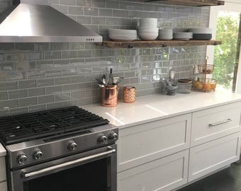 6" DEEP RECLAIMED Wood Shelves With 2 Handmade Steel Shelf Brackets