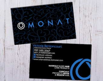 Monat Business Cards - Black and Blue Pattern Design - Durable 16pt - Rich Matte Finish -PRINTED and SHIPPED directly to YOU!