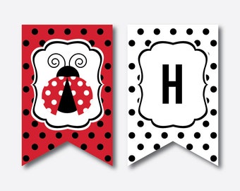 Instant Download, Ladybug Party Banner, Ladybug Happy Birthday Banner, Ladybug Banner, Red Polkadot Party Banner, Ladybug Printable (SKB.03)
