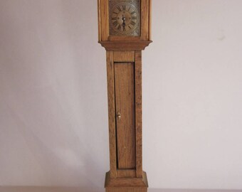 Vintage Wooden Dollhouse Grandfather Clock Metal Clock Face with Metal Pendulum and Two Chains with Weights Dollhouse Miniature Handmade