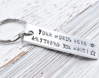 Custom Keychain, Gift for Him, Gift for her, Personalized keychain, Hand Stamped Key Chain. coordinate keychain, anniversary keychain