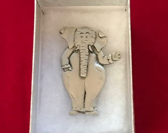 Vintage JJ Pewter Elephant Brooch. Republican Elephant Symbol. Waving Elephant in Overalls. Collectible JJ Jonette. JJ Collector Gift