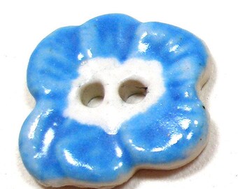 Ceramic Flower Button, Handmade blue Forget Me Not flower, 5/8".