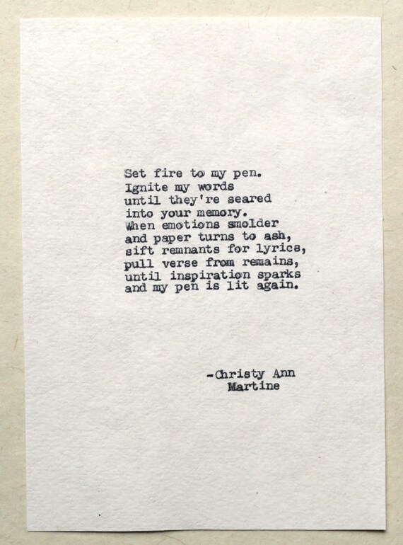 Gift for Writers - Poems About Writing Inspiration - The Blaze Poem - Typed by Author - Christy Ann Martine