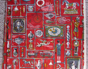 1952 rare Aaron Bohrod Decorator Fabric 7 yds Riverdale Country Auction, Americana upholstery fabric