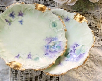 Antique French Limoges Bread and Butter Plates Set of 2 Signed SBS, Coiffe Limoges France, Limoges Porcelain Side Plates