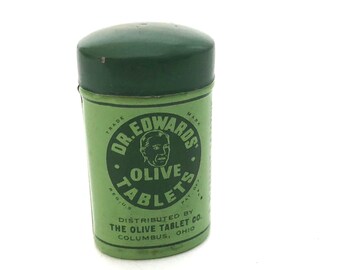 Dr. Edwards Olive Tablet - Vintage Laxative Medical Tiny - Mini Tin - Display - Collectible - Medical Display - Apothecary Collectible
